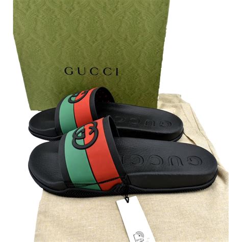 gucci rubber slide sandal black|gucci interlocking g slide sandal.